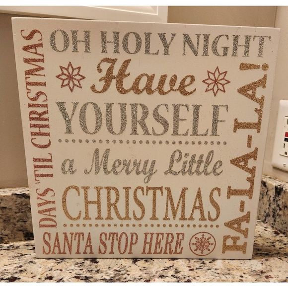 Wood Christmas Decor Sign Glitter Sign 12" X 12" - Picture 1 of 6